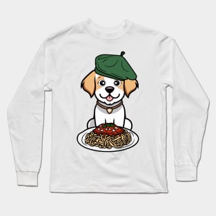 Cute Happy Dog is eating spaghetti Long Sleeve T-Shirt